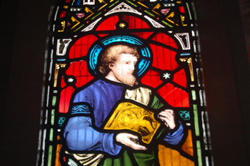 Head of Saint Luke in apse south window January 2009